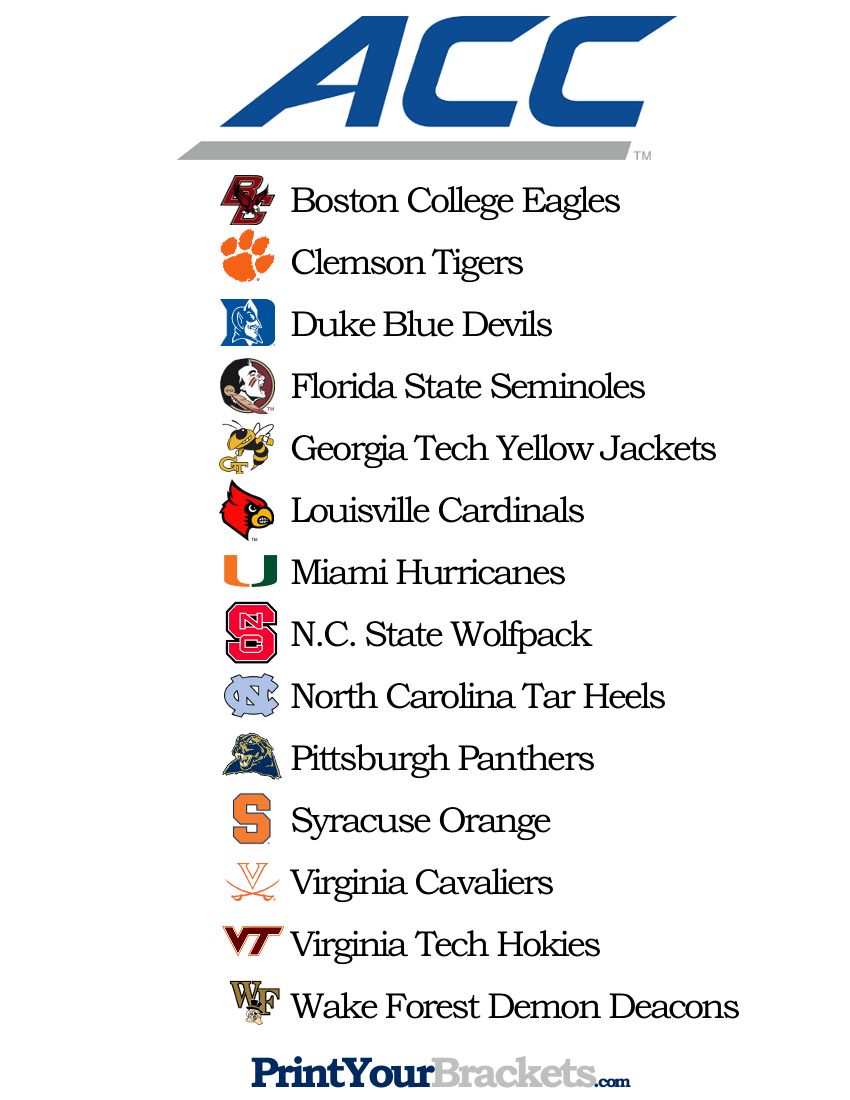 List Of Teams In The Acc - Printable