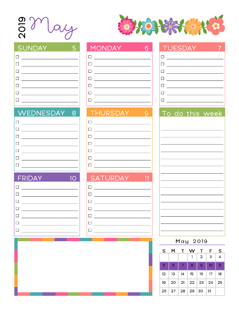 May 2019 Weekly Calendar Page | Weekly Calendar Printable