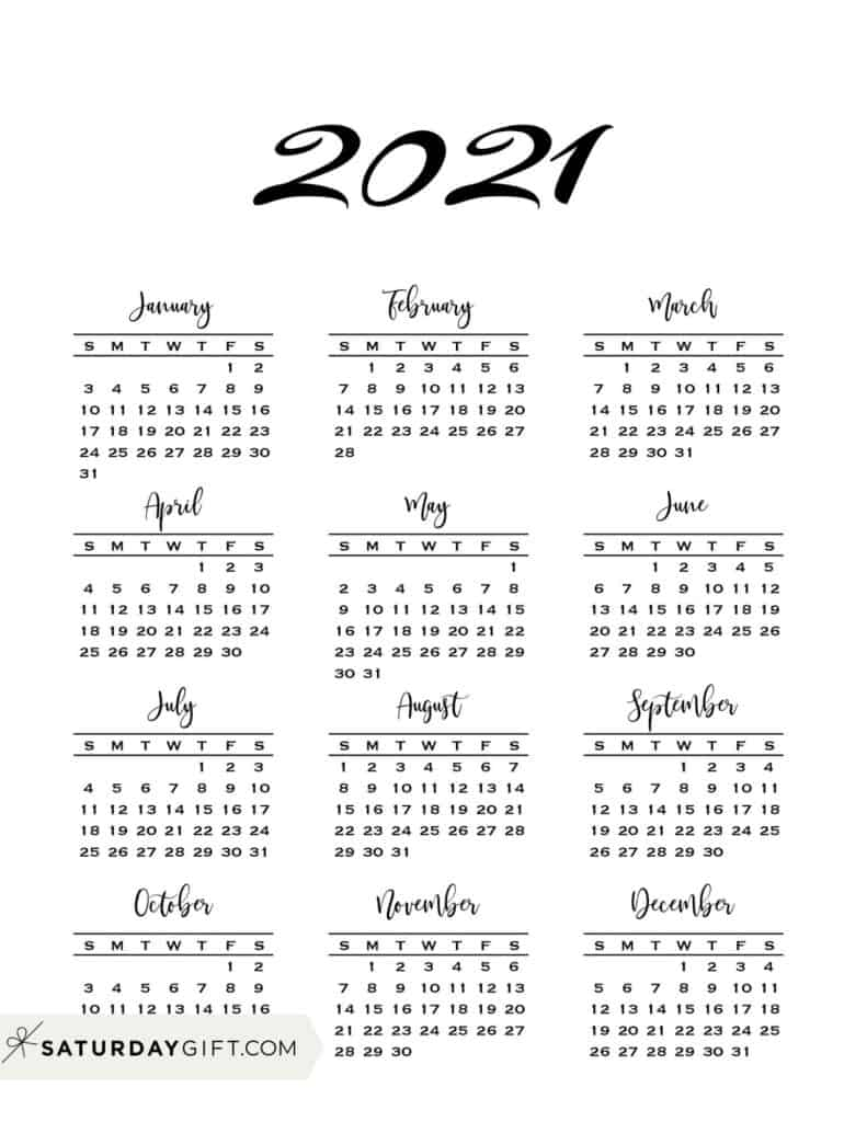 Minimal One Page Calendar For 2020 &amp; 2021 {Free Printables}