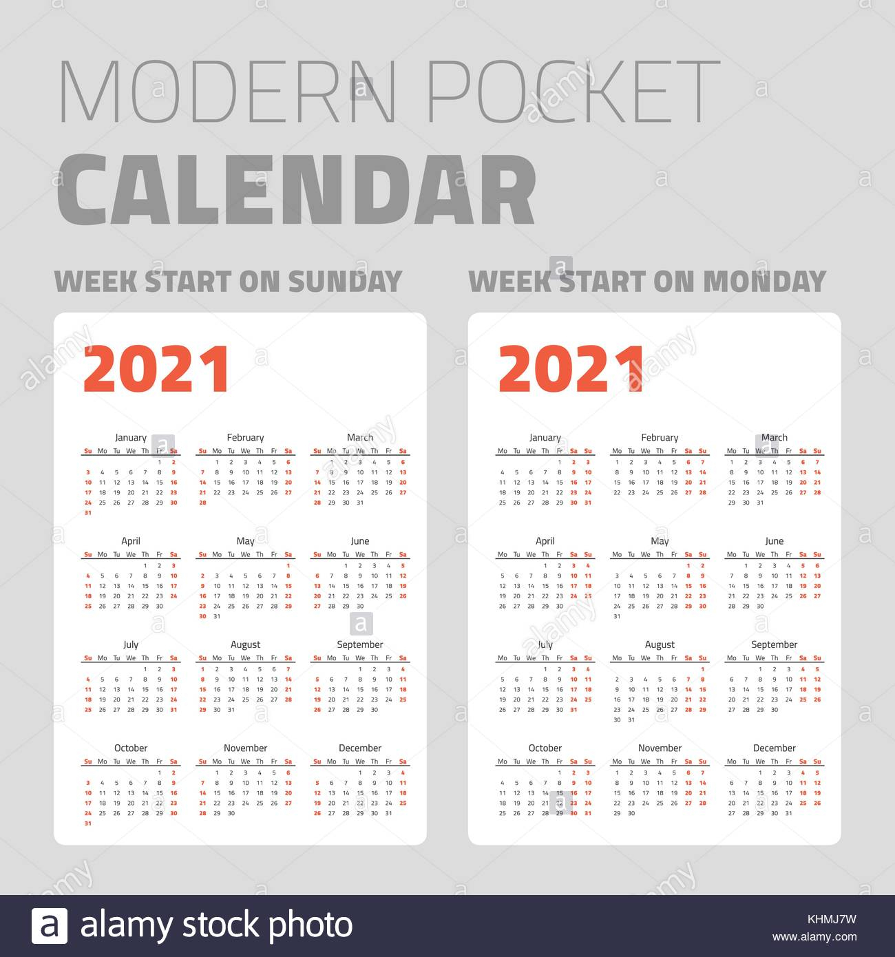 Modern Pocket Calendar Set 2021 Stock Vector Image &amp; Art - Alamy