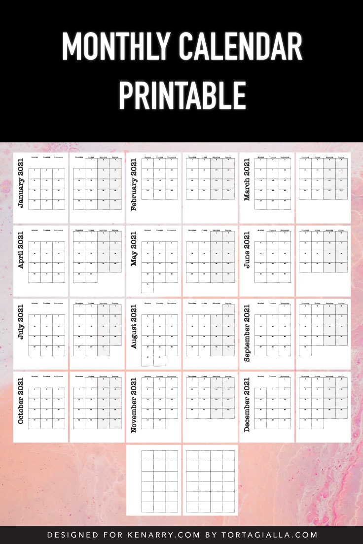 Monthly Calendar Printable For 2021 + Blank Template | Ideas