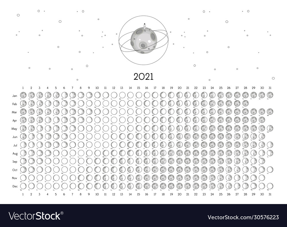 Moon Calendar 2021 Southern Hemisphere White Vector Image
