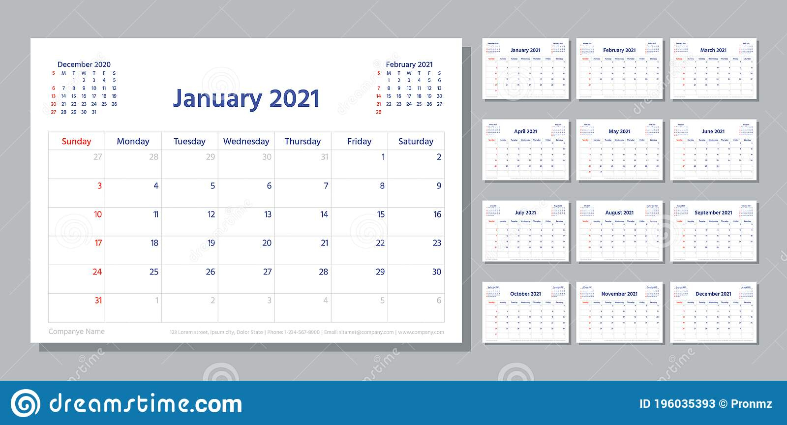 Planner 2021 Year. Calendar Template. Vector Illustration