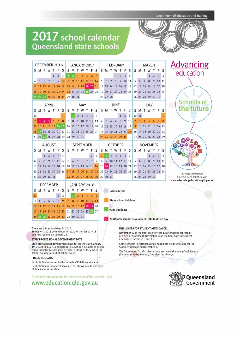 Png Education Calendar - State School Holidays Qld 2017