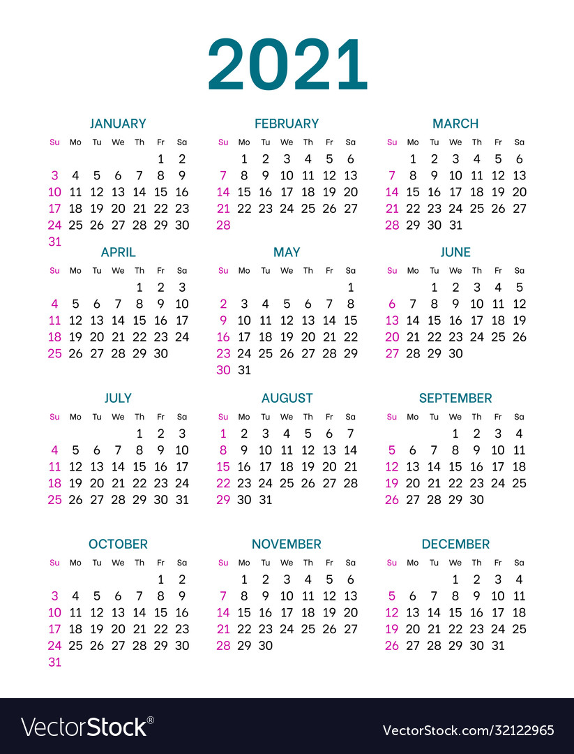 Pocket Calendar Layout For 2021 Year Royalty Free Vector