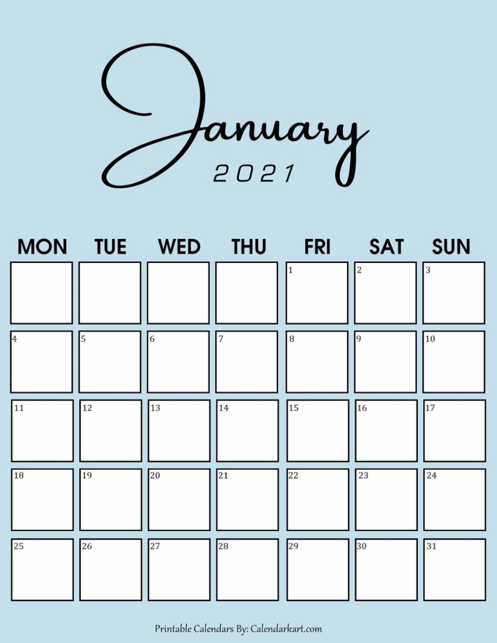 Pretty January 2021 Monday Start Calendar In 2021 | Calendar