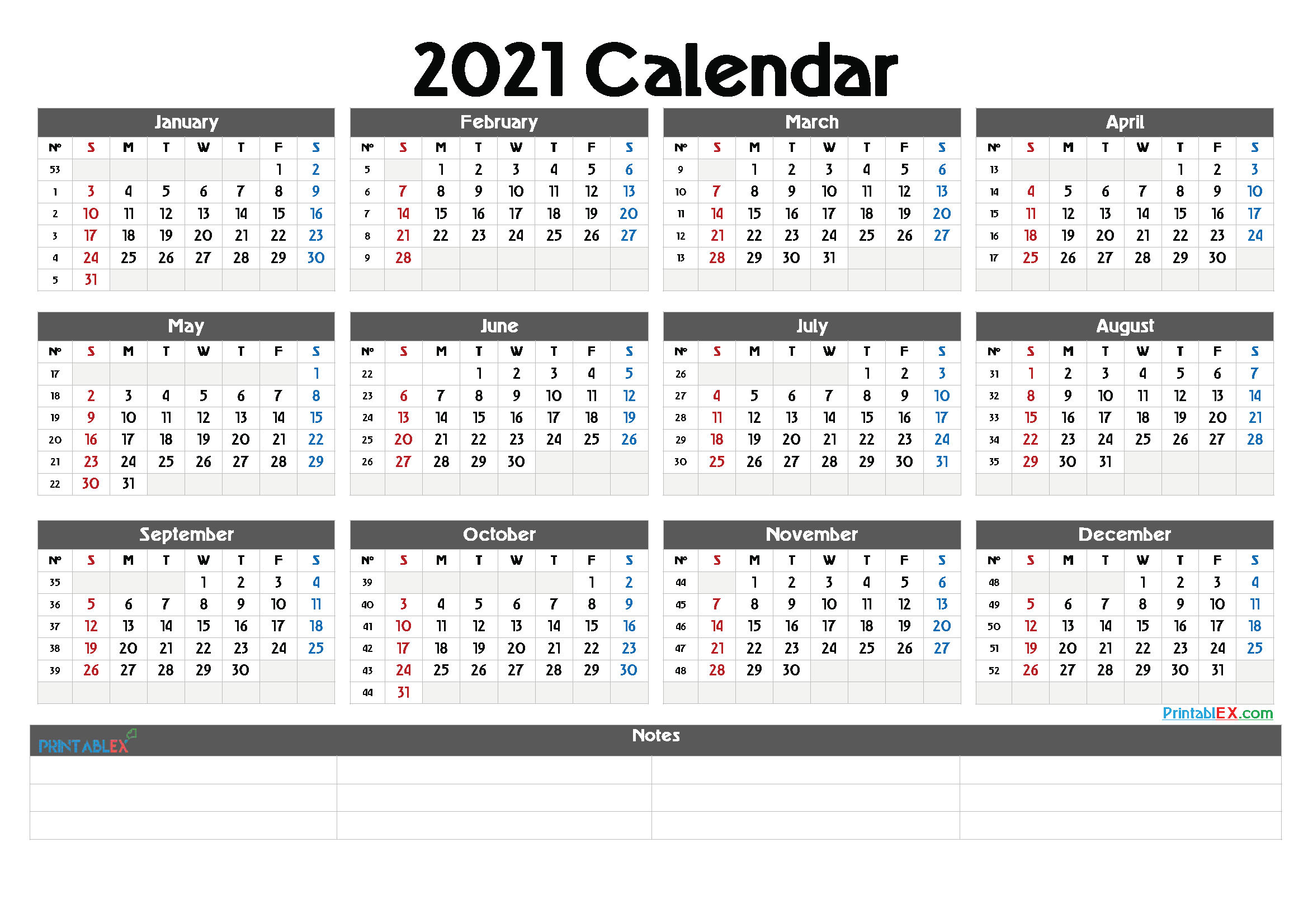 Printable 2021 Calendar By Year
