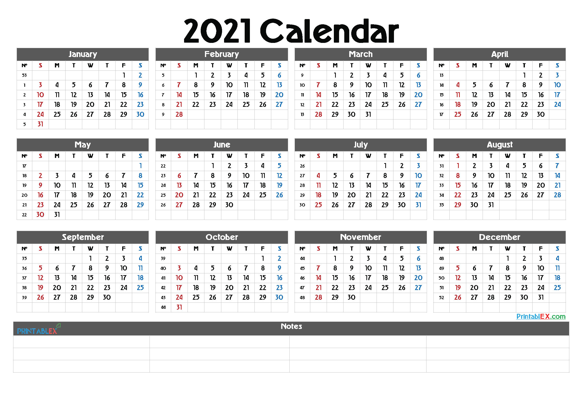 Printable 2021 Calendar By Year