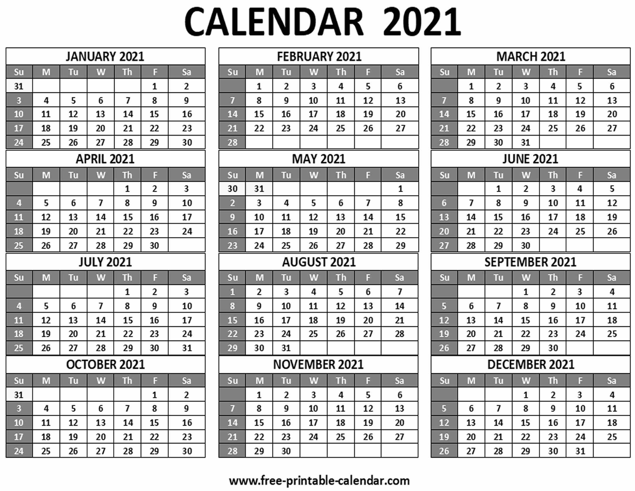 Printable 2021 Calendar - Free-Printable-Calendar