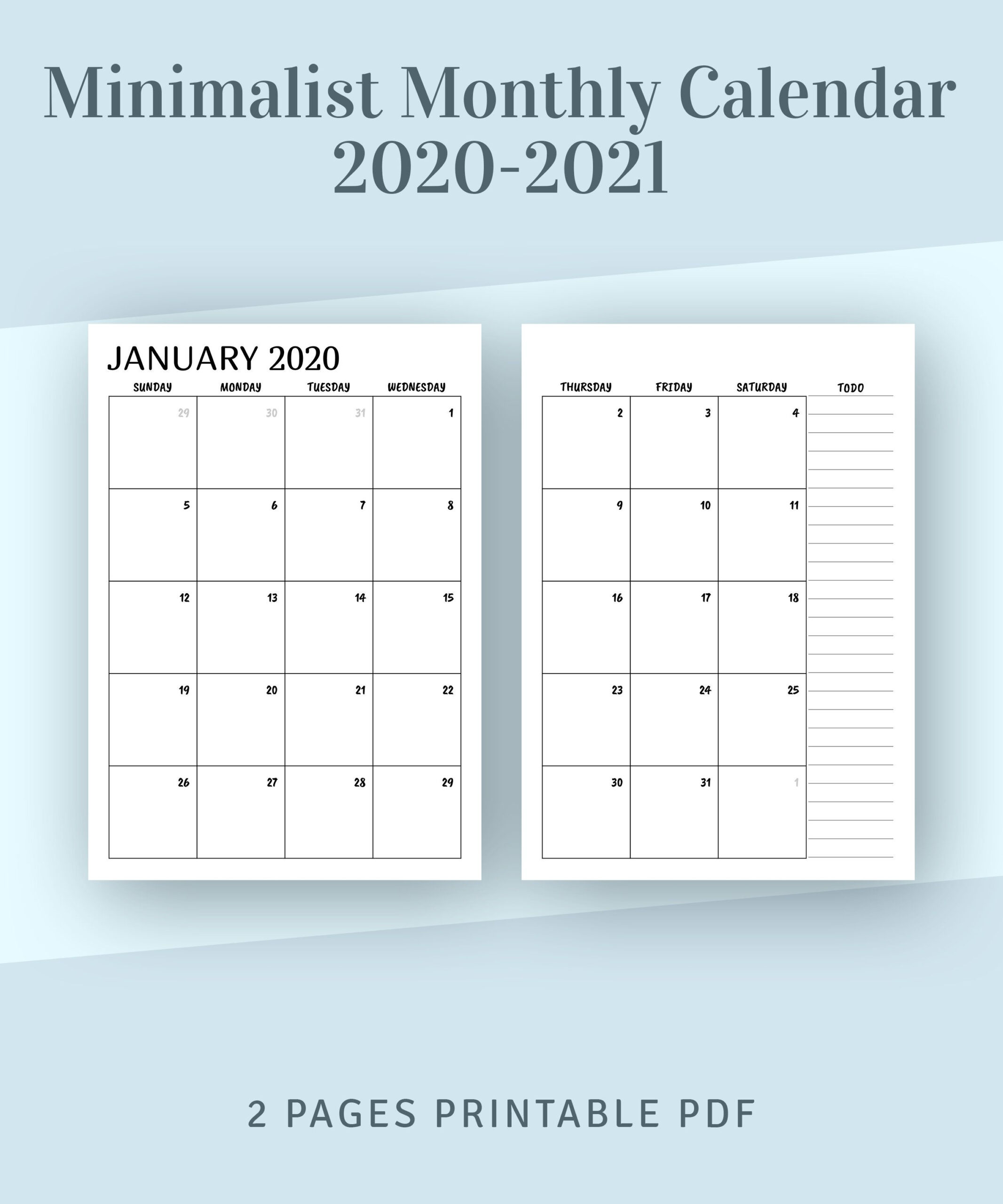 Printable Calendar Monthly 2021 2022, Month On Two Page