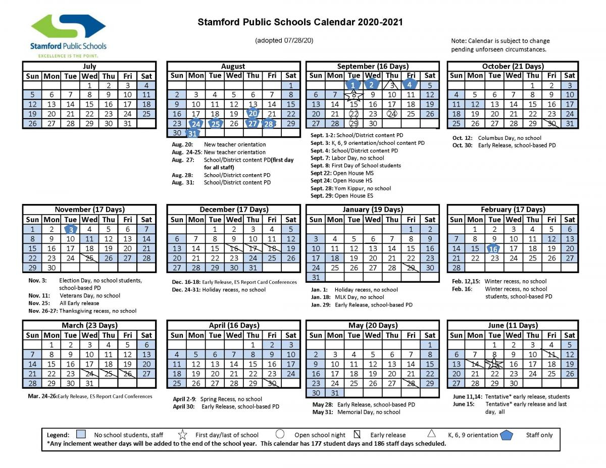 Revised 2020-2021 School Year Calendar | Stamford Public Schools