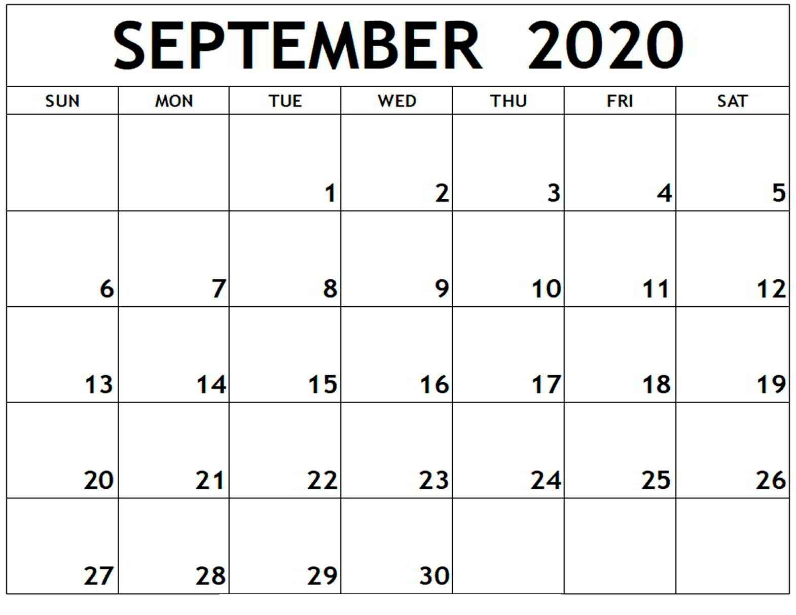 September 2020 Monthly Calendar - Calendar Word
