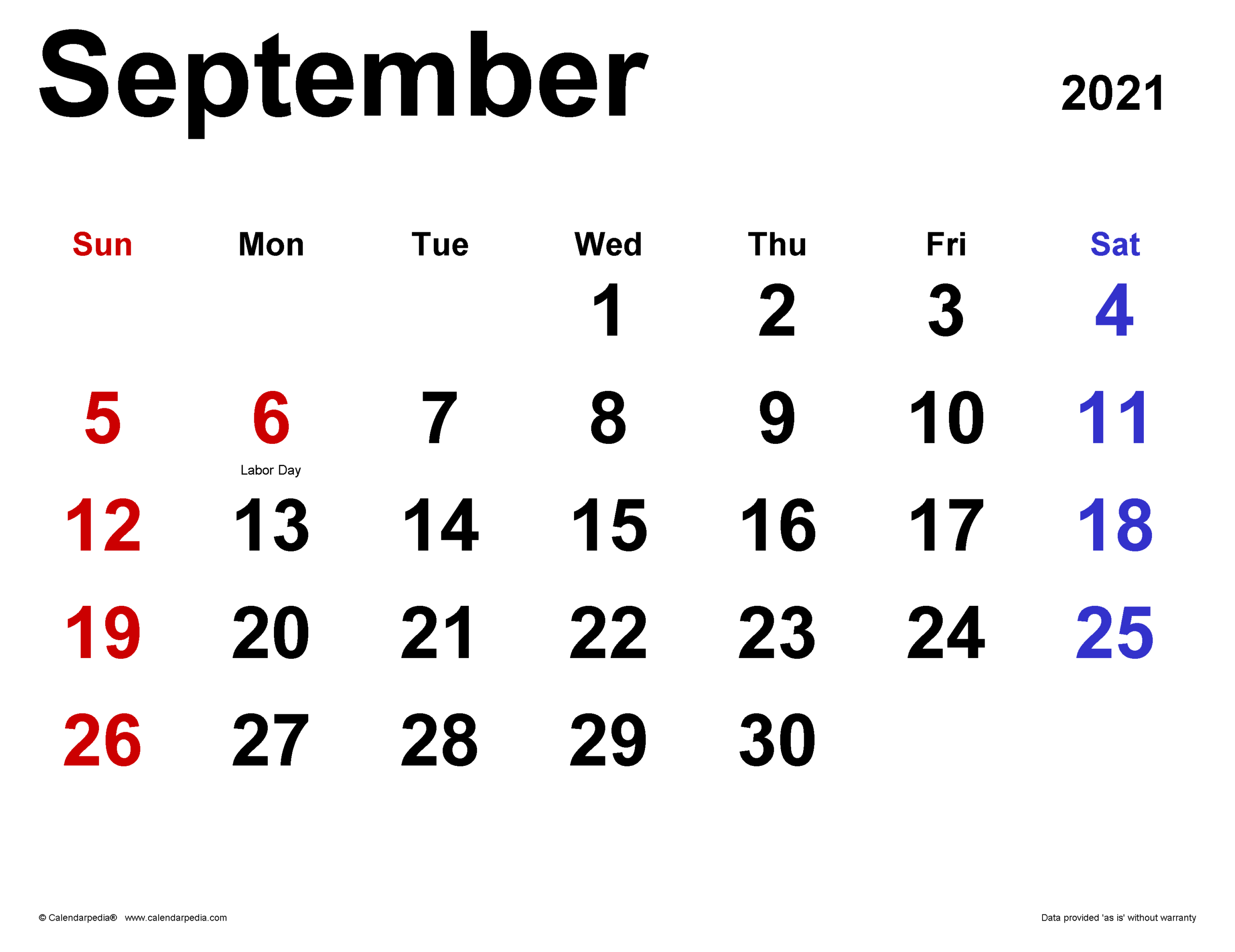 September 2021 Calendar | Templates For Word, Excel And Pdf