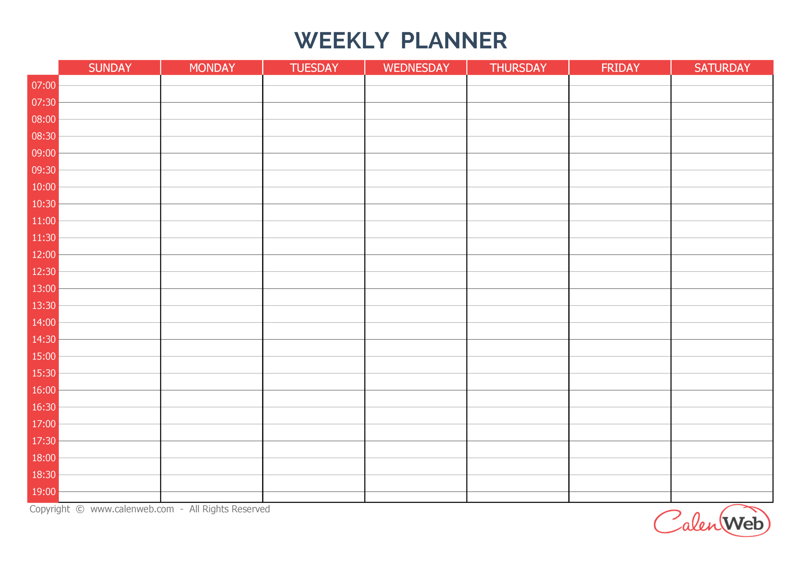 Weekly Planner 7 Days - First Day: Sunday A Week Of 7 Days