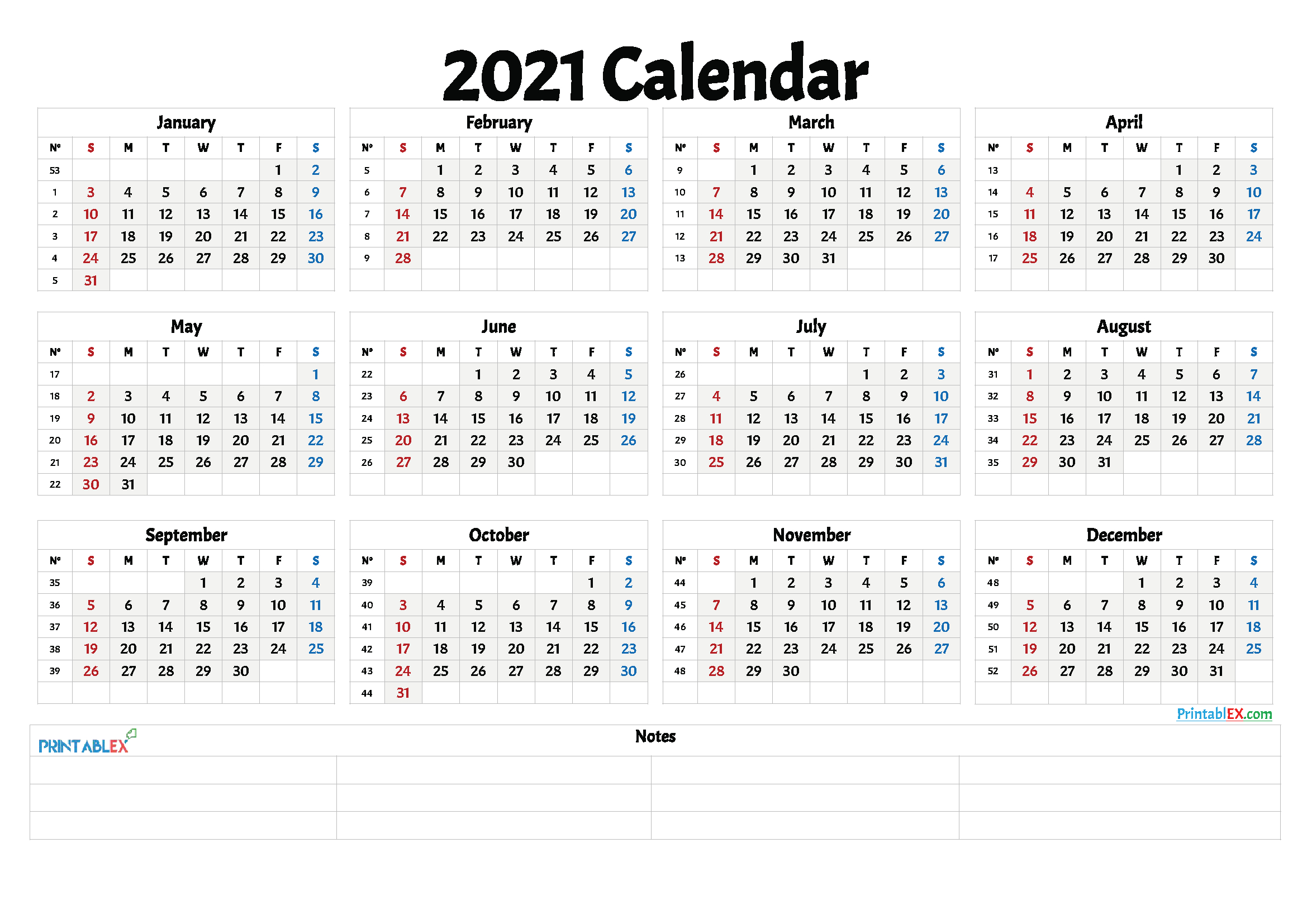 20+ Calendar 2021 By Week Number - Free Download Printable