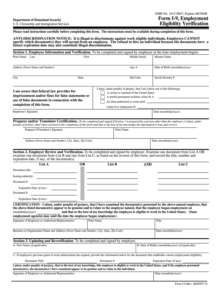2007 I-9 Form | I9 Form 2021 Printable