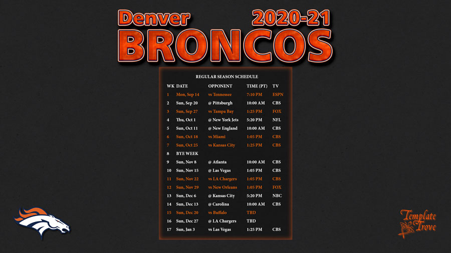 2020-2021 Denver Broncos Wallpaper Schedule