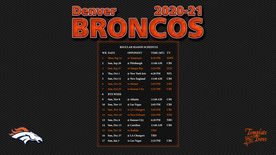 2020-2021 Denver Broncos Wallpaper Schedule