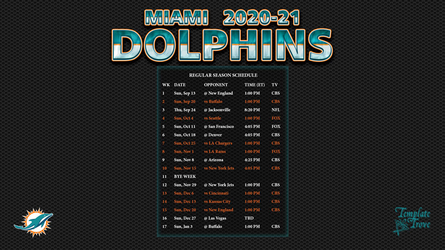 2020-2021 Miami Dolphins Wallpaper Schedule