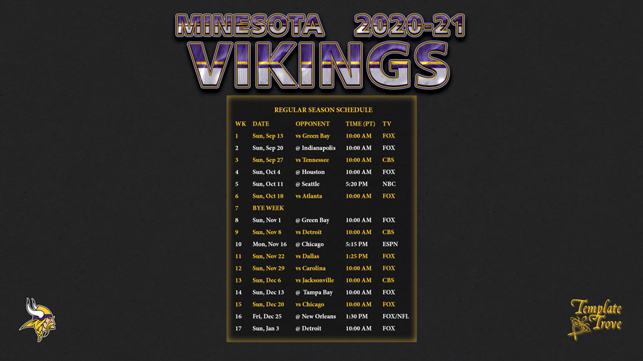 2020-2021 Minnesota Vikings Wallpaper Schedule