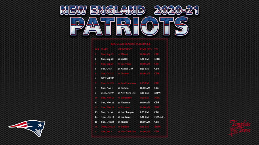 2020-2021 New England Patriots Wallpaper Schedule