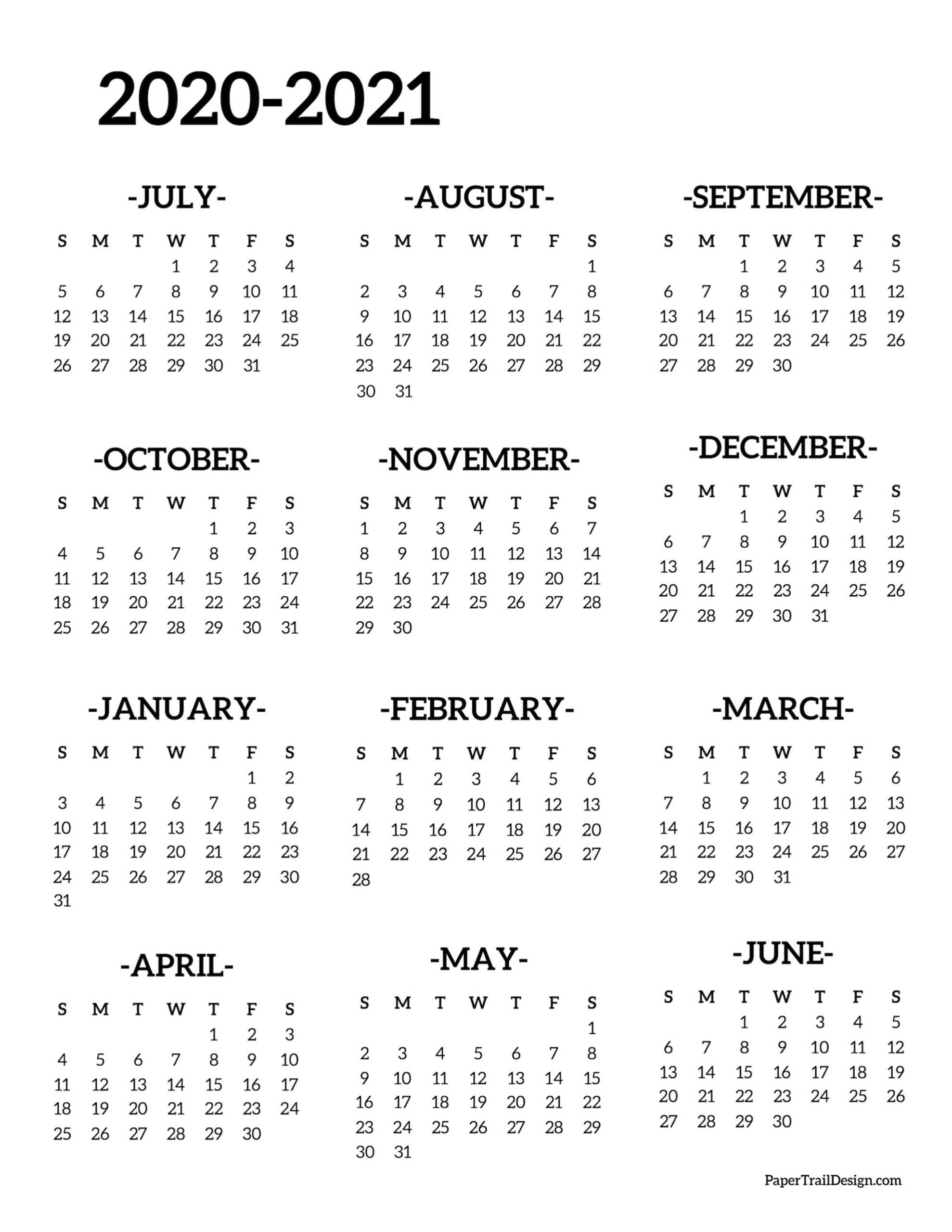 2020-2021 School Year Calendar Free Printable | Paper