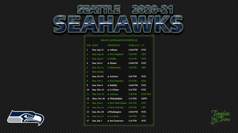 2020-2021 Seattle Seahawks Wallpaper Schedule