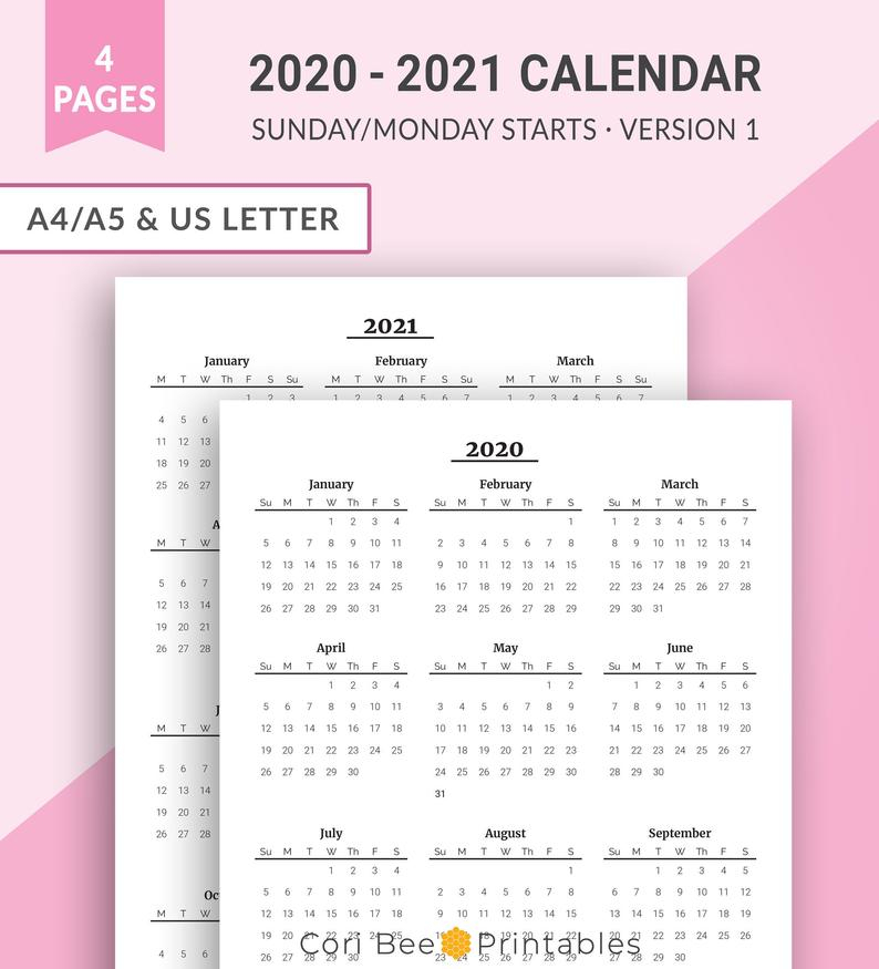 2020-2021 Year At A Glance Yearly Calendar Printable