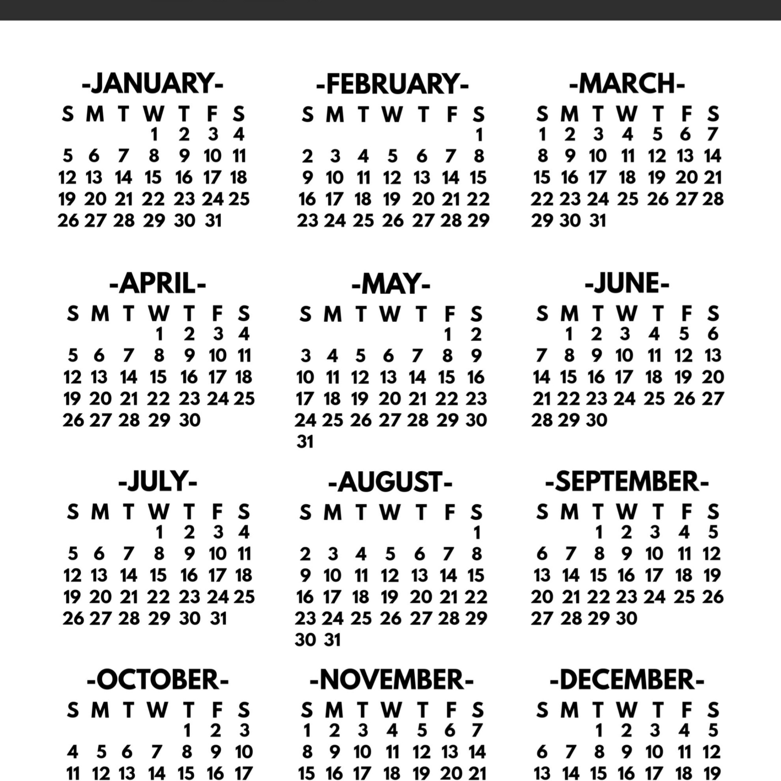 2020 Calendar Year At A Glance | Printable Calendar Free