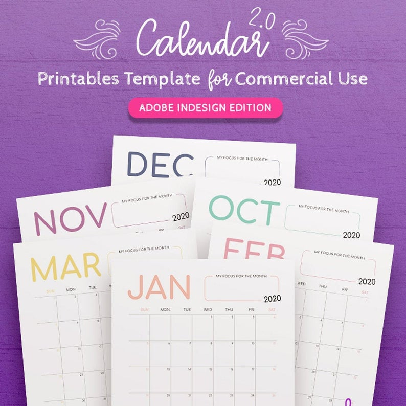 2021-2023 Calendar Indesign Template For Commercial Use | Etsy
