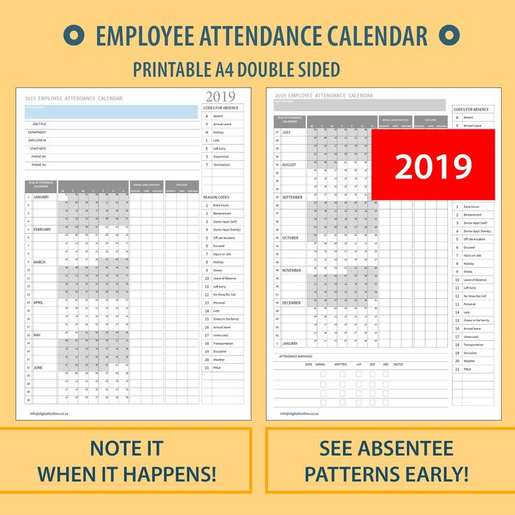 2021 Employee Attendance Calendar Pdf Printable Calen