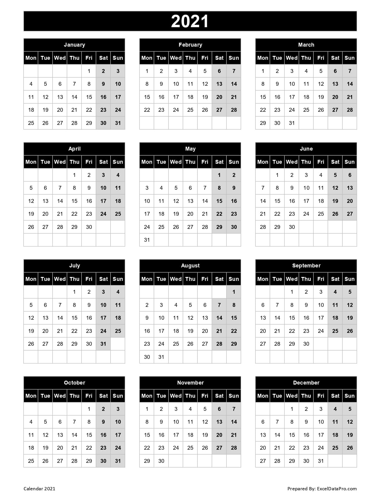 2021 Calendar In Excel By Week | Calendar Printables Free