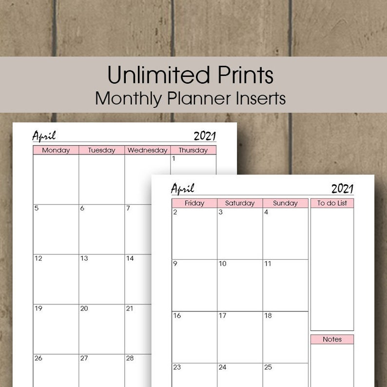 2021 Calendar Page Printable 2021 Monthly Planner Insert