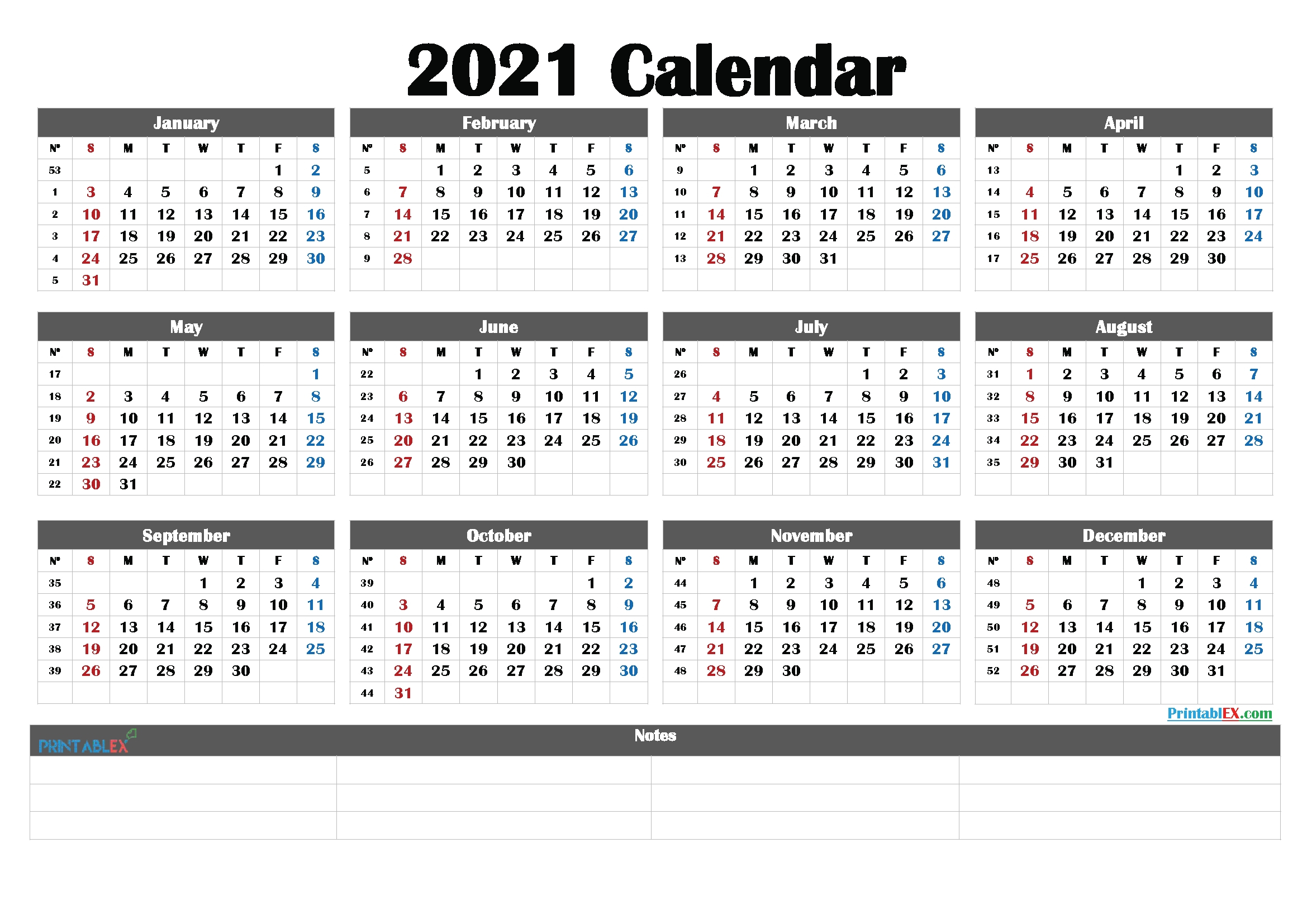 2021 Calendar Weeks Numbered - Template Calendar Design