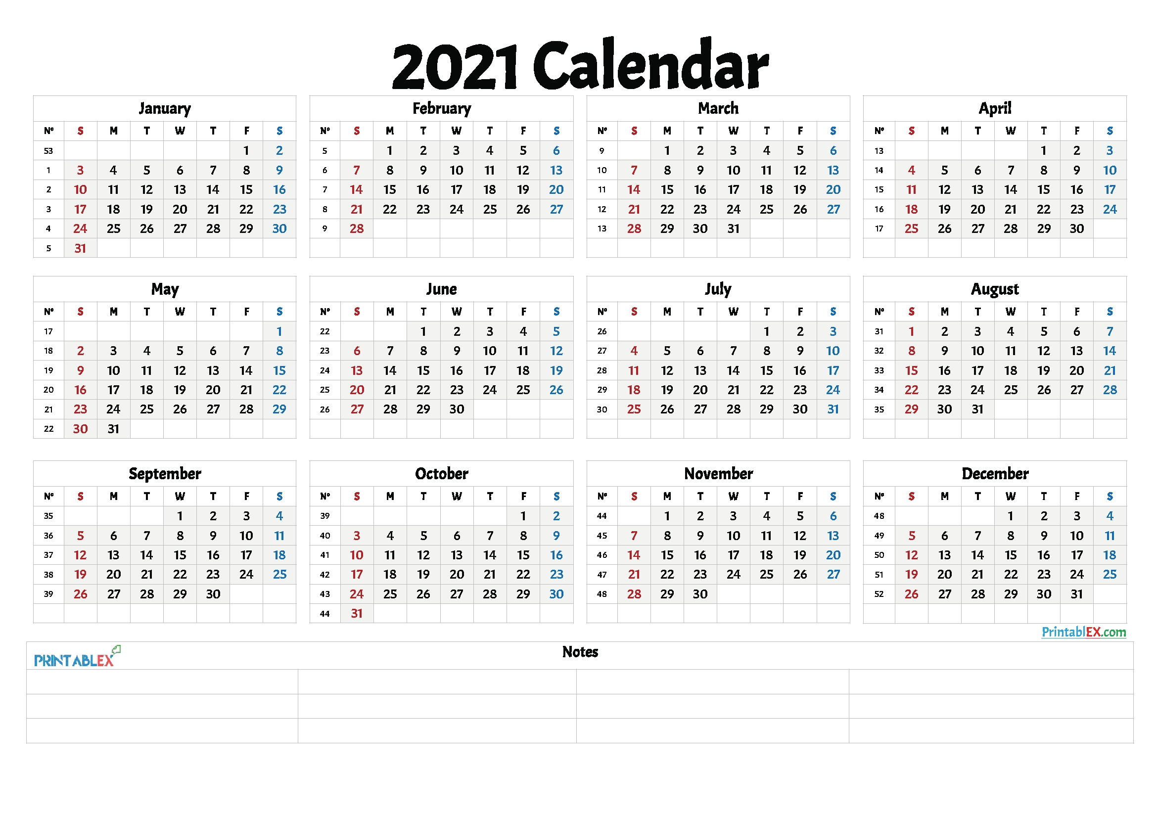 2021 Calnder By Week No Excel | Calendar Template Printable