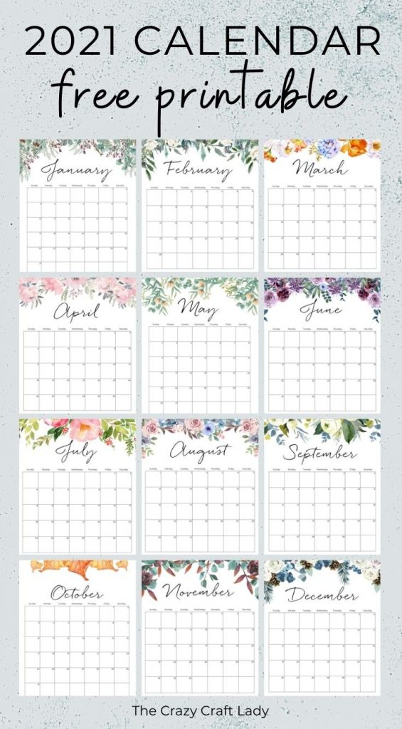 2021 Free Printable Floral Wall Calendar - The Crazy Craft