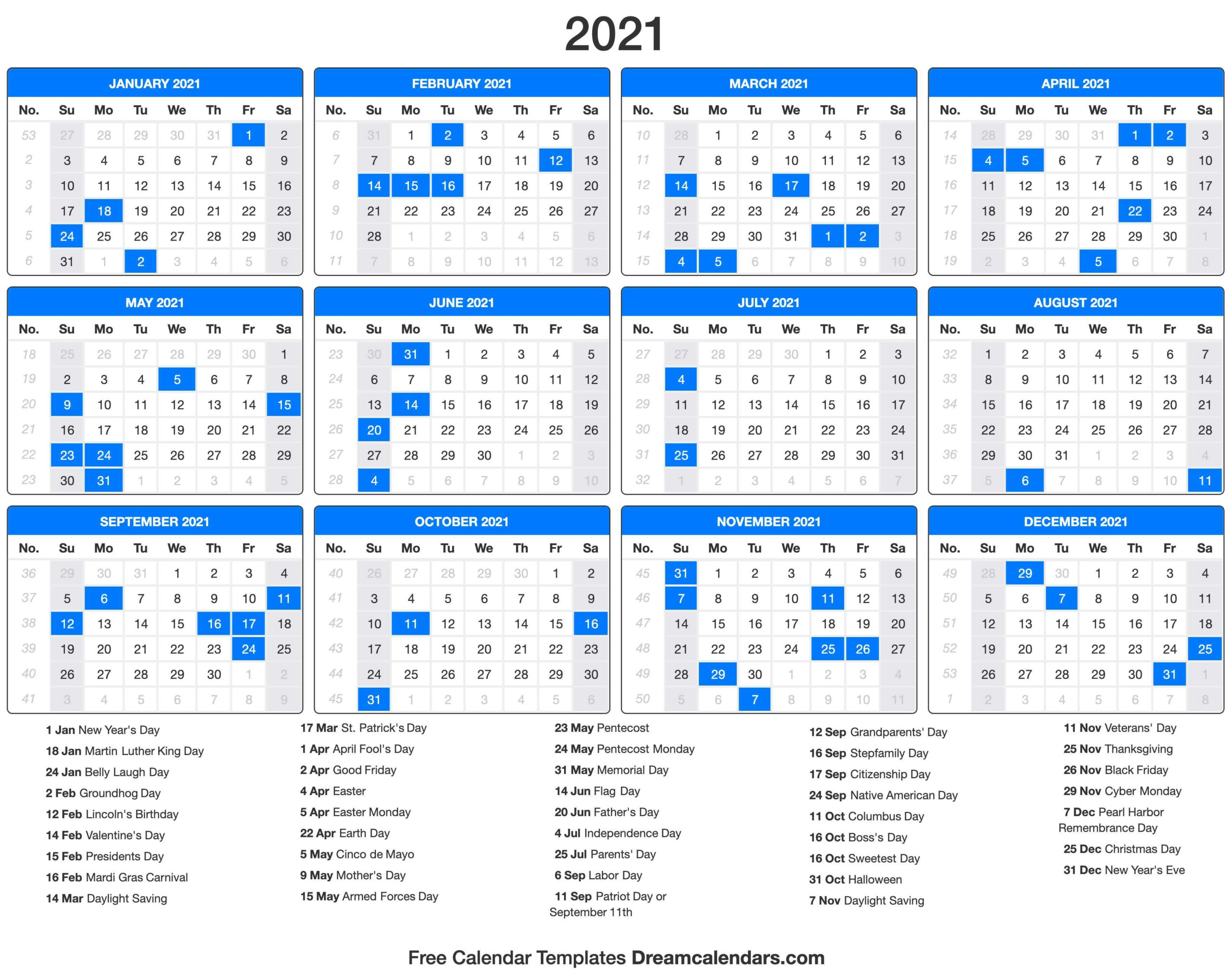 2021 Monthly Calendar With Holidays Printable | Calendar