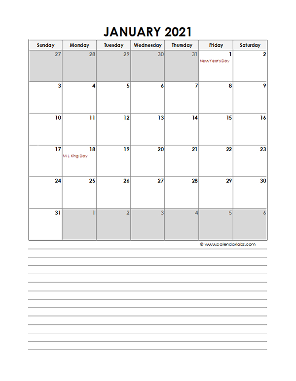 2021 Monthly Excel Template Calendar - Free Printable