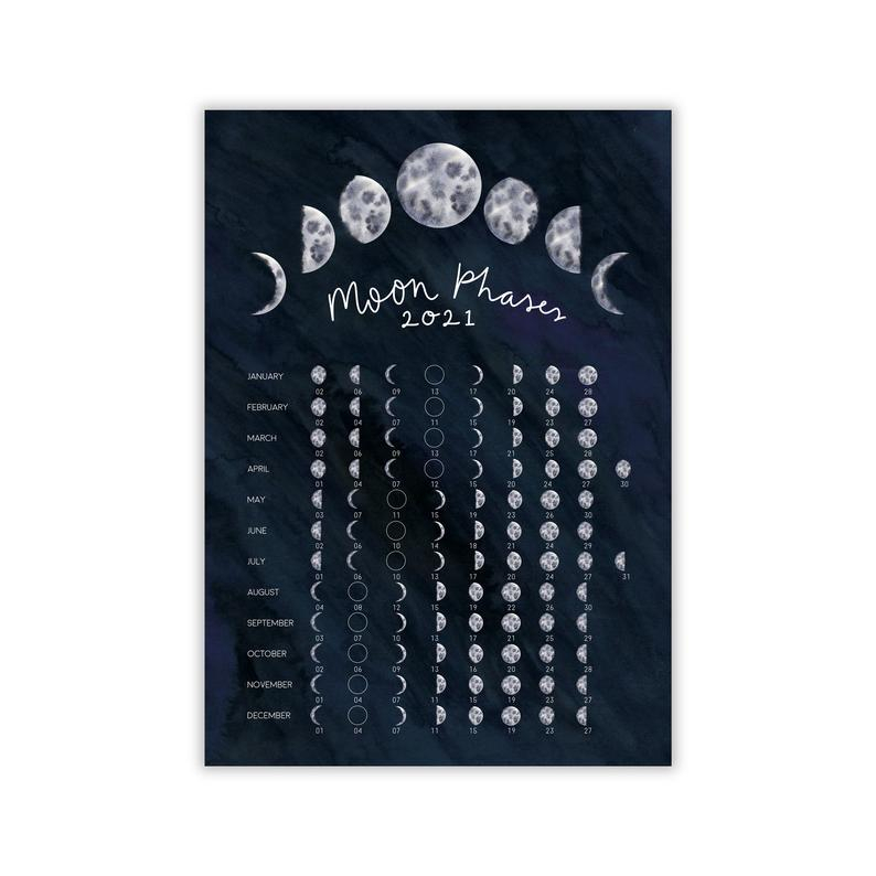 2021 Moon Phases Chart Print Lunar Cycle Calendar Poster