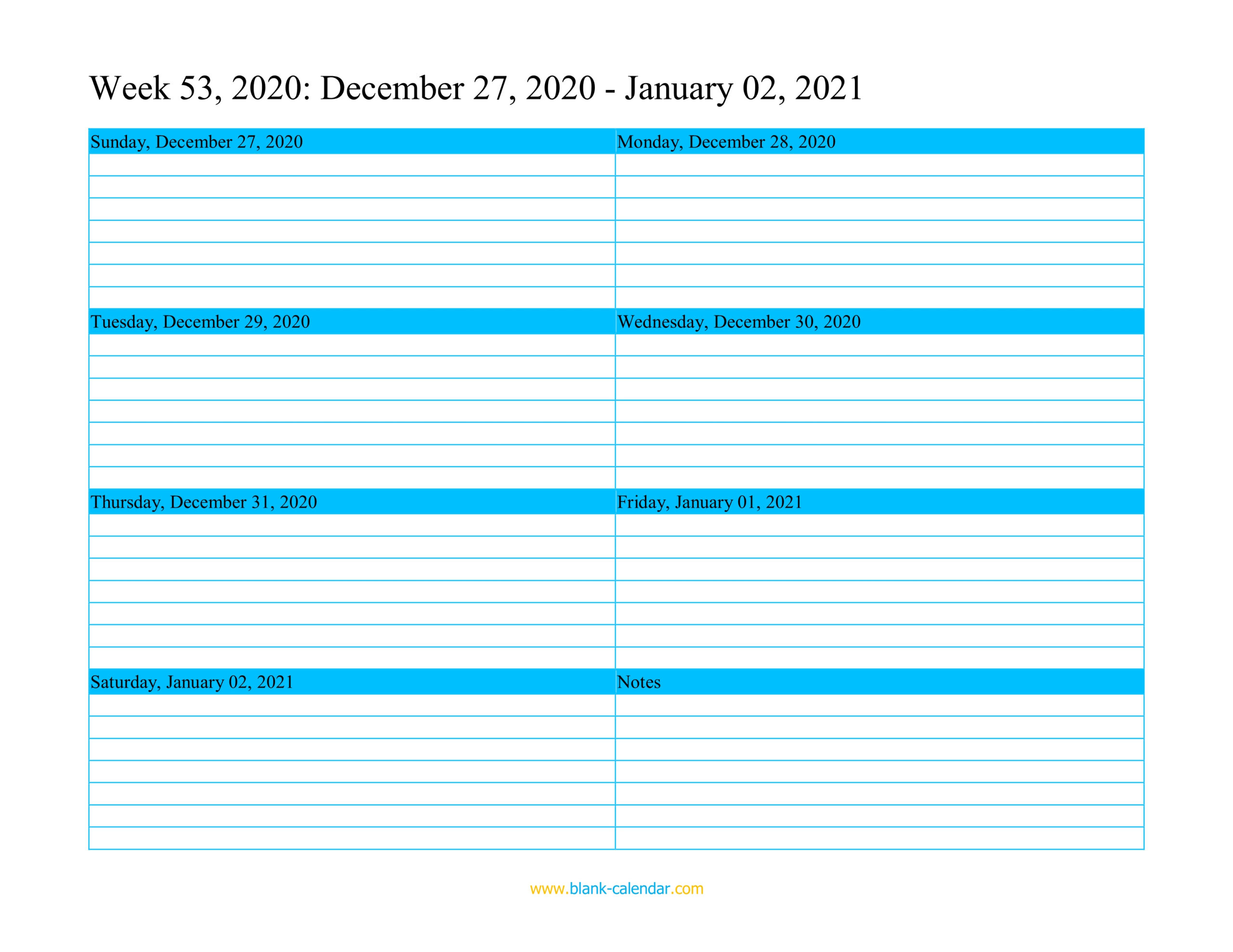 2021 Weekly Calendar Template Excel
