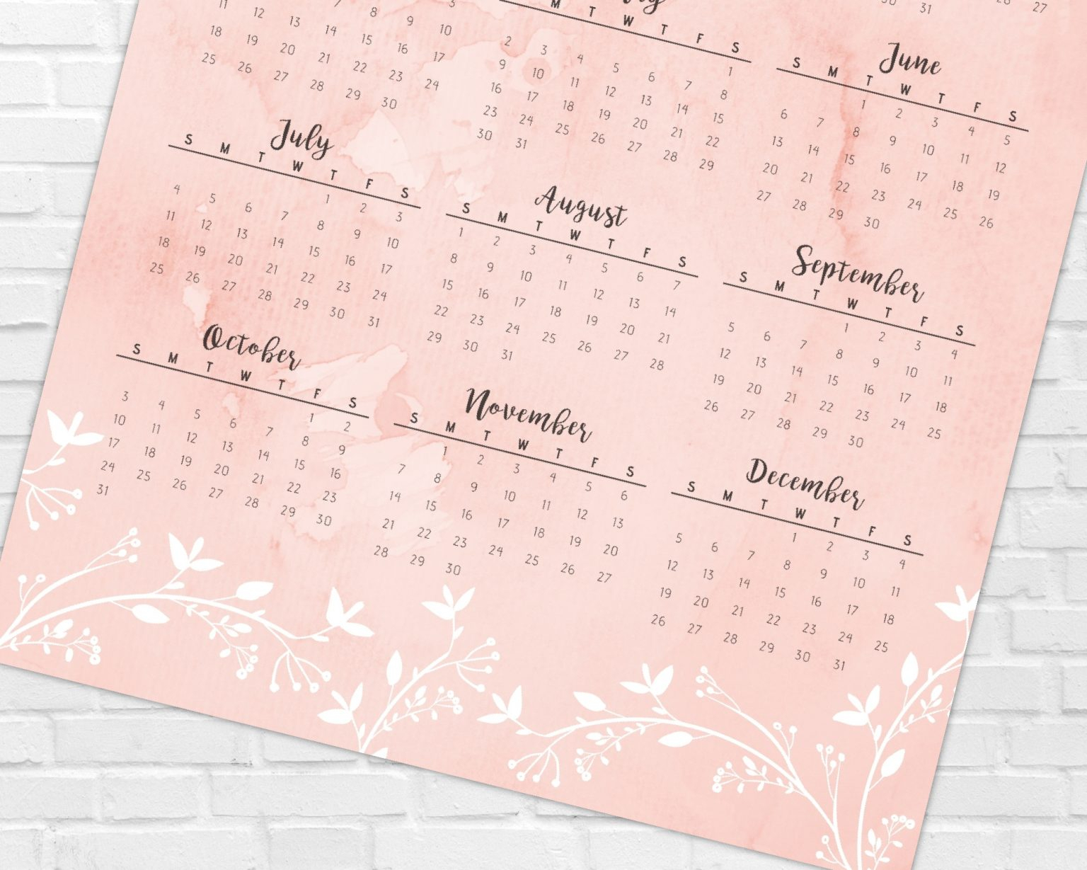 2021 Year At A Glance Calendar | Blush Pink | Printable