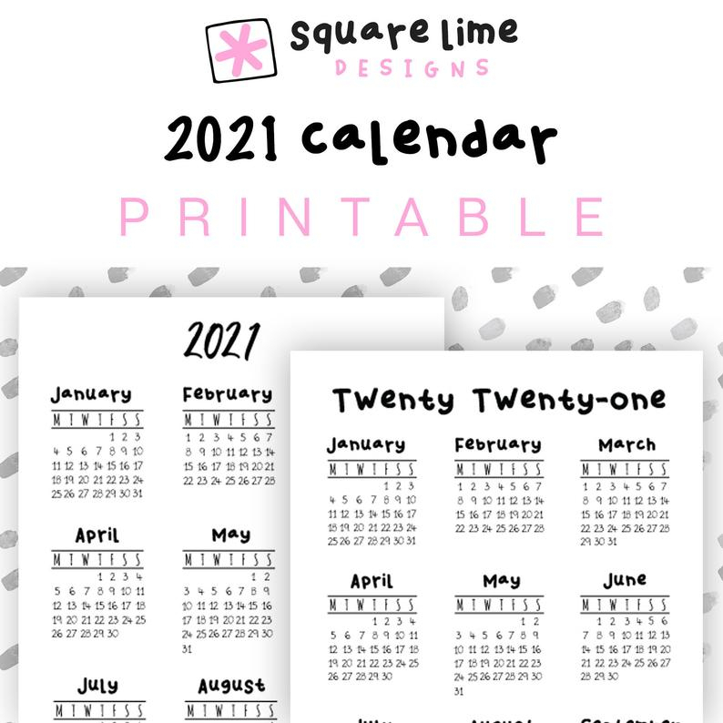 2021 Year At A Glance Printable Calendar Full Page A5 Pdf