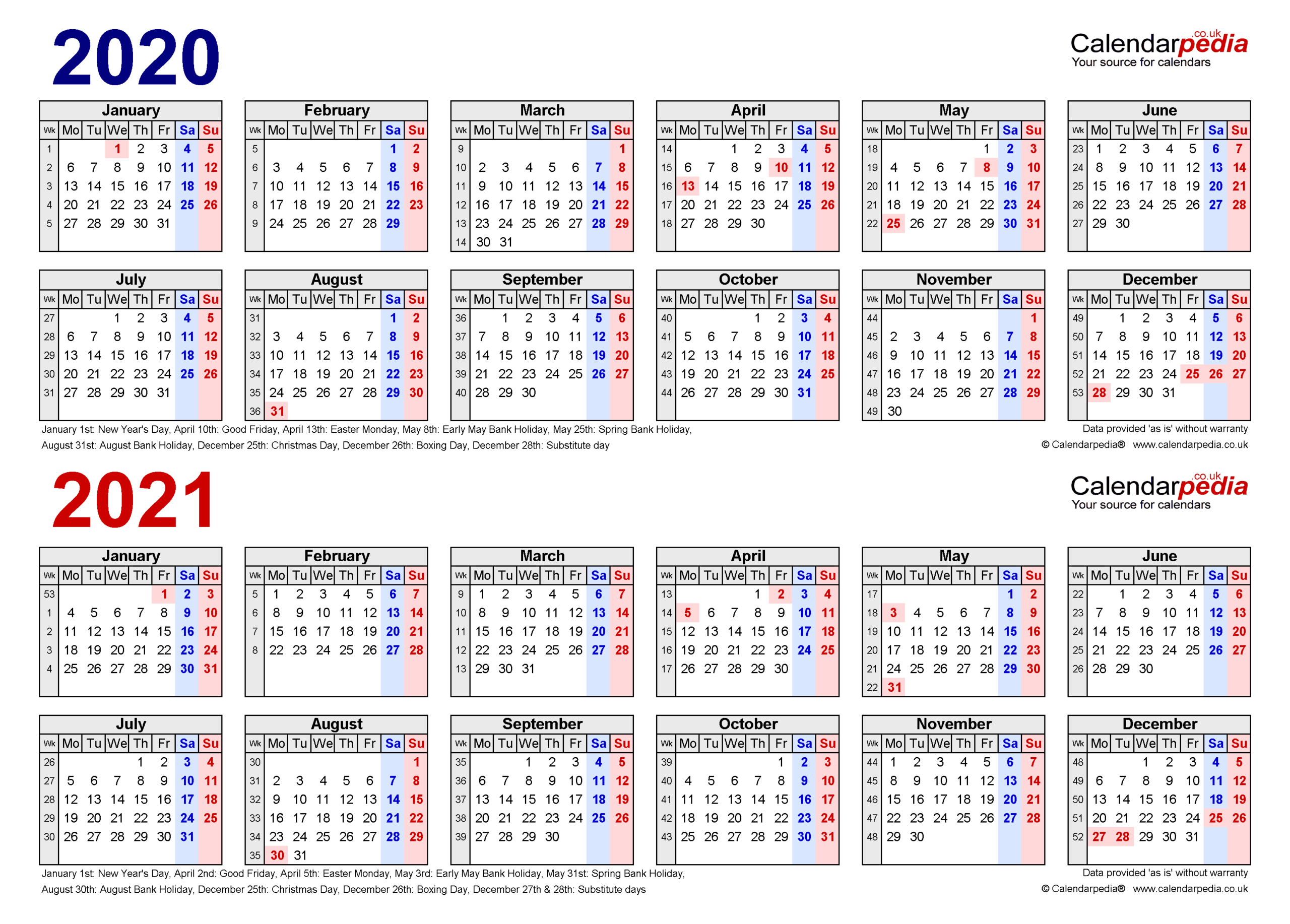 2021 Yearly Business Calendar With Week Number