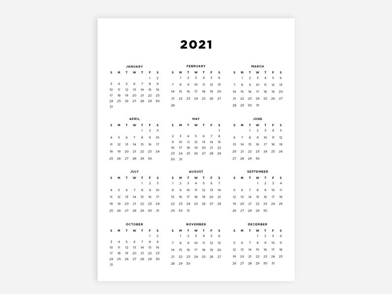 8.5X11 Calendar 2021 Year Calendar 2021 Calendars 2021