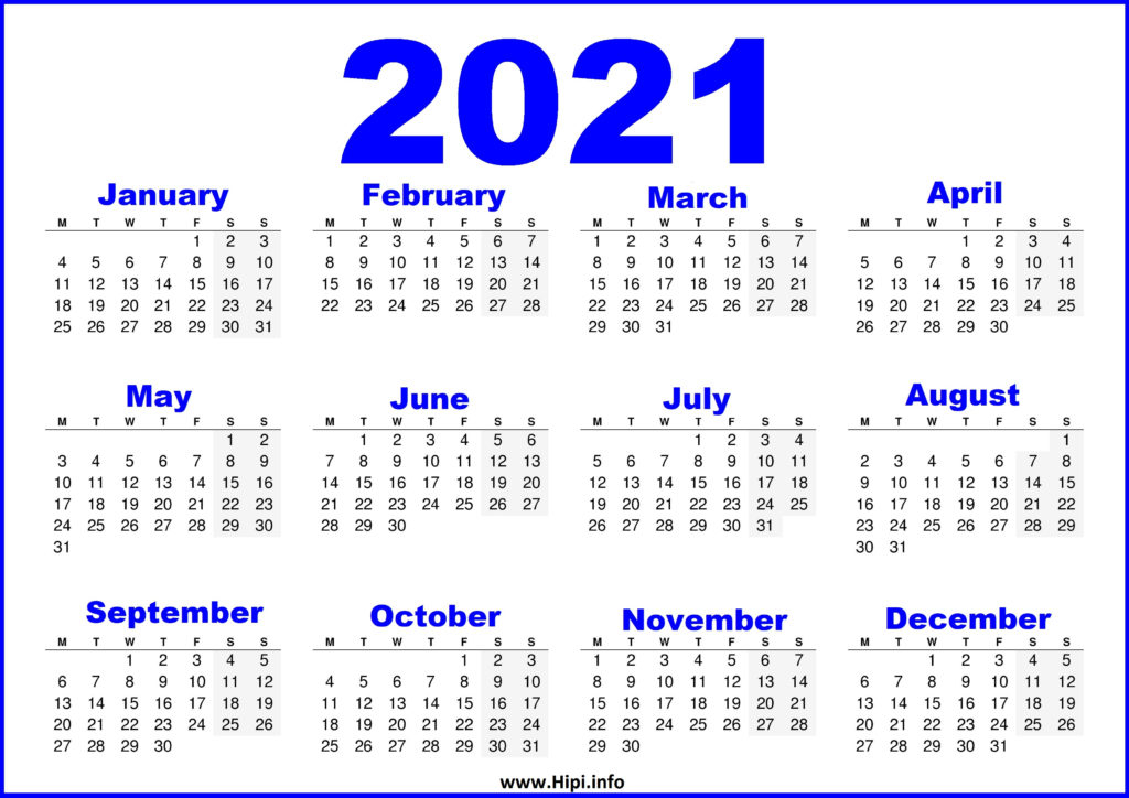 Array | Printable Calendar 2021