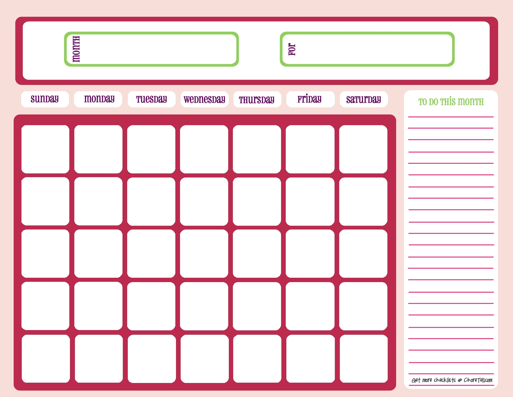 Blank Monthly Calendar Printable 2018 - Template Calendar