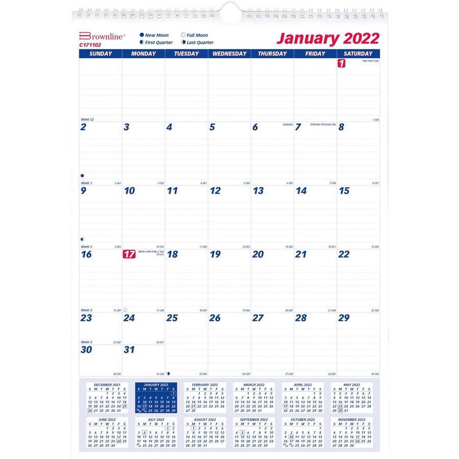 Brownline Ruled Block Monthly Wall Calendar - Julian Dates