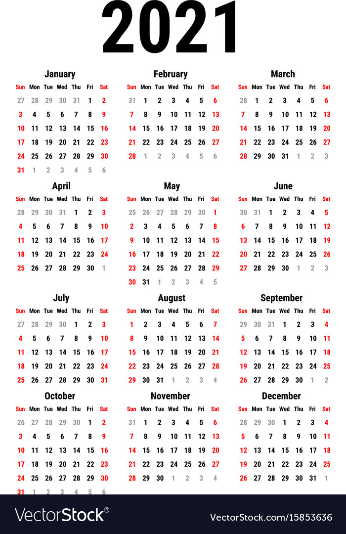 Calendar For 2021 Royalty Free Vector Image - Vectorstock