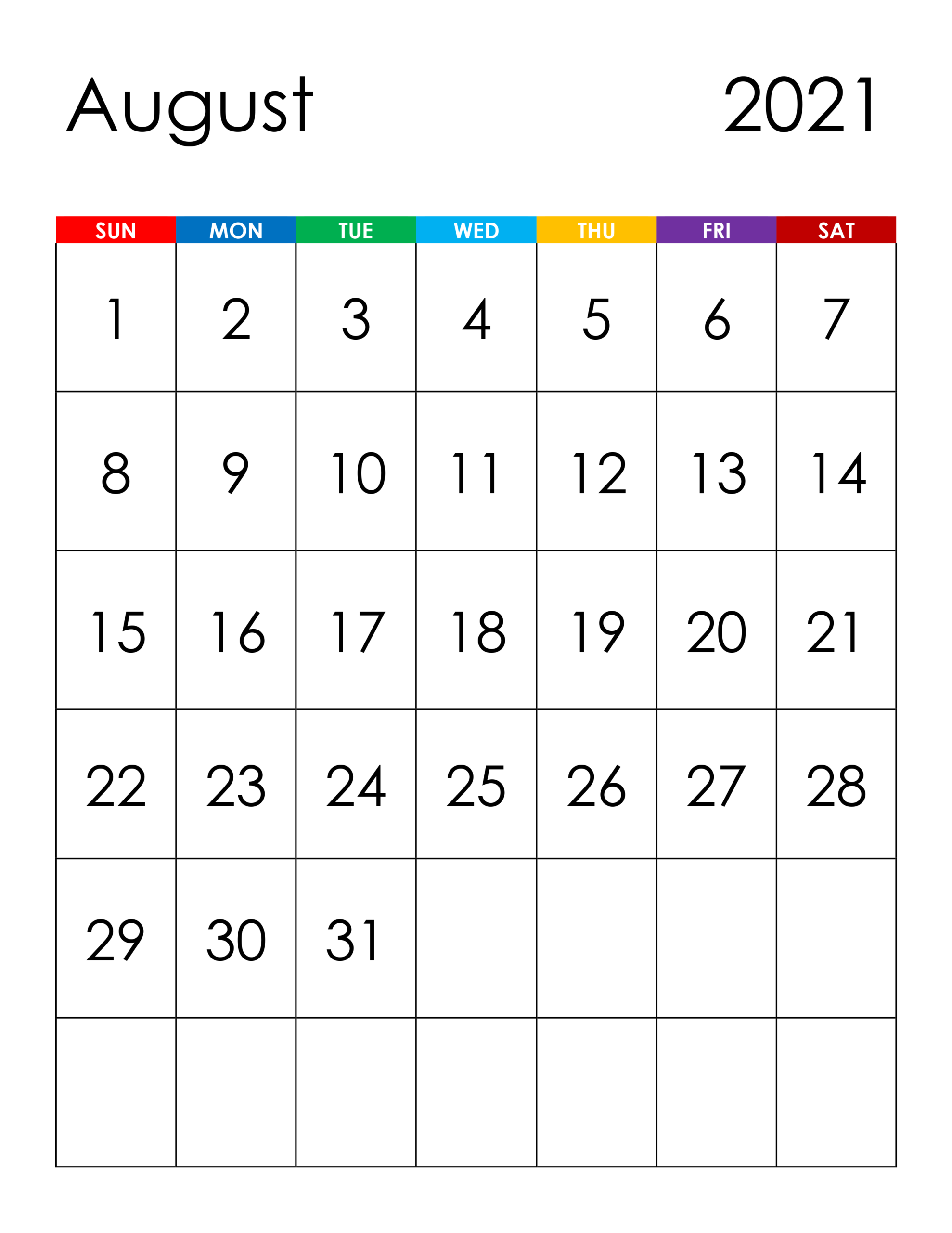 Calendar For August 2021 - Free-Calendar.su