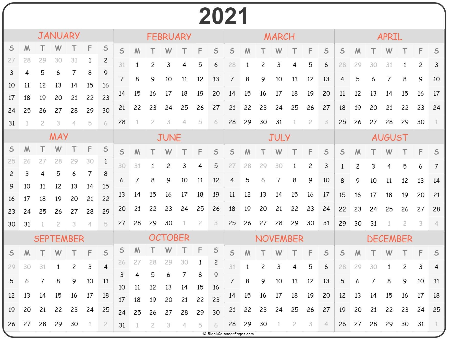 Free Monthly Calendar 2021